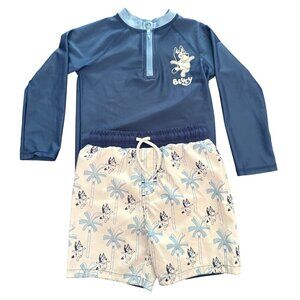 Bluey Boys Bathing Suit Swimwear 2 Piece Long Sleeve Rash Gaurd + Shorts Size 4T